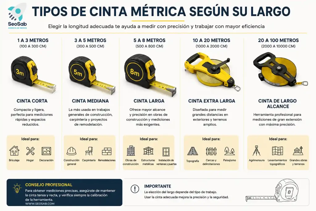 Tipos de cinta métrica según largo