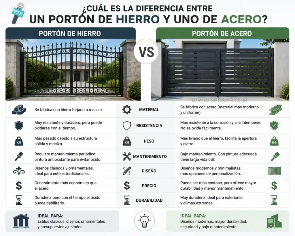 Diferencias entre portón de herrería y portón de acero