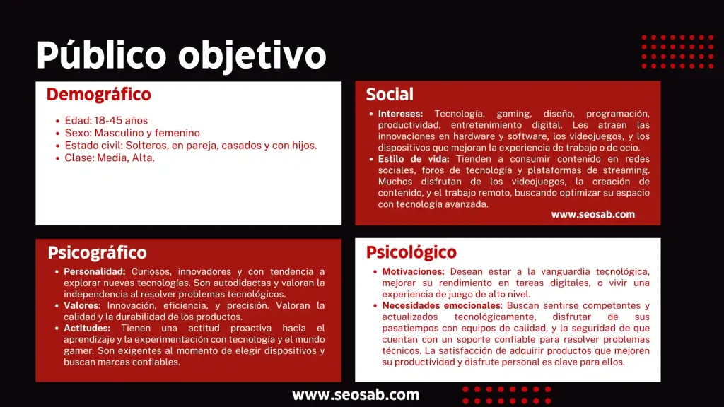 Ejemplo de target para una tienda de tecnología y gamer