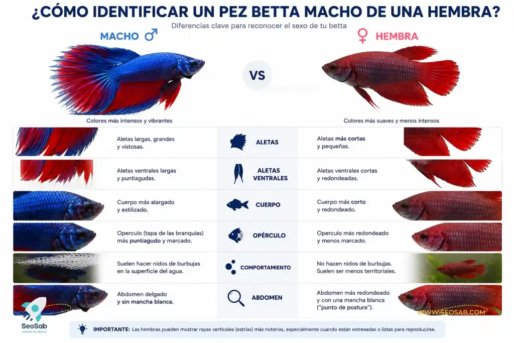 Pez betta macho vs hembra