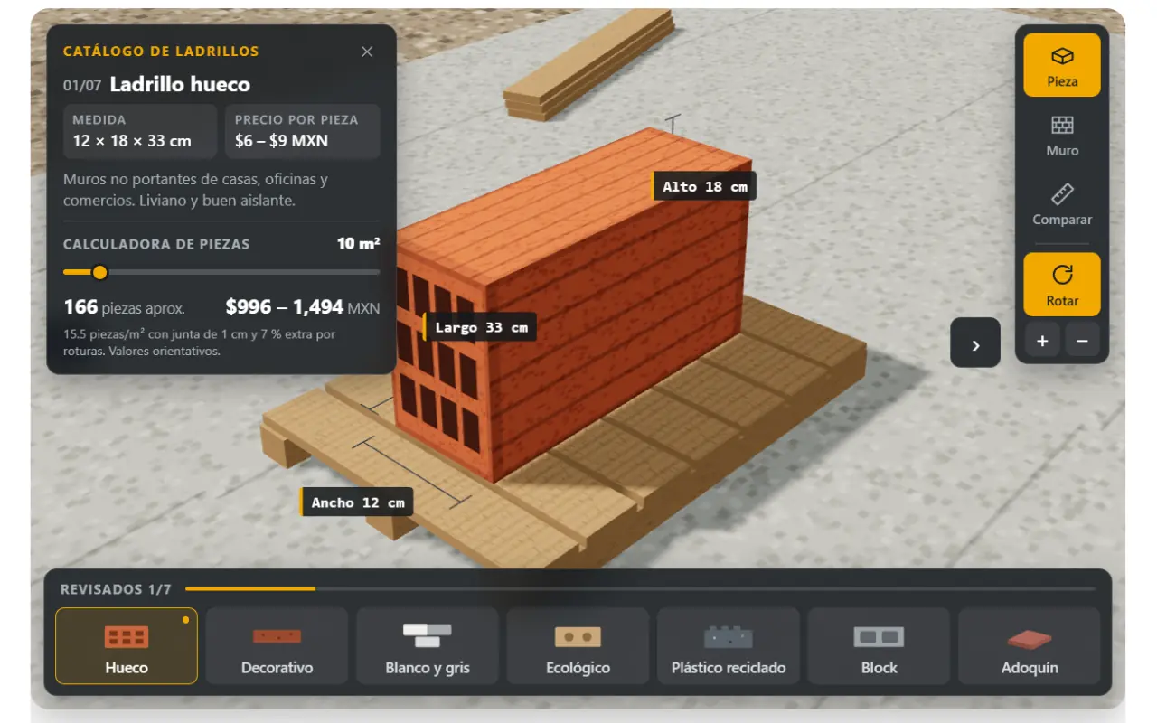 Tipos de ladrillos experiencia 3D - Desarrollo de aplicaciones